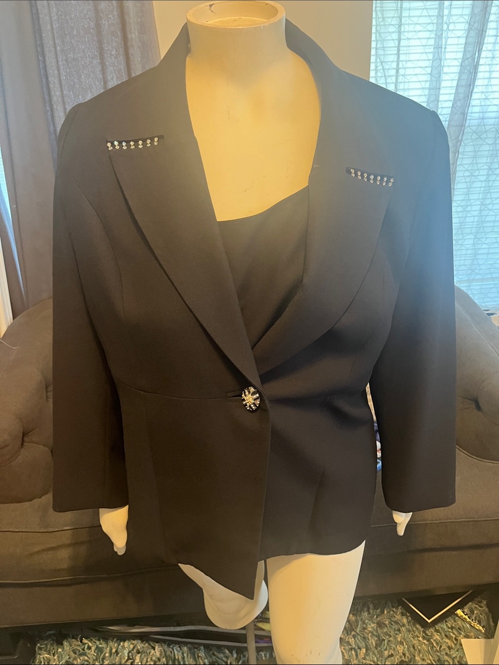 Moshita Conture Black Blazer with Jewel-Accent Button